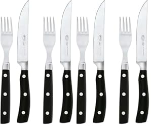 RÖSLE Steakbesteck 4-tlg., Hochwertige Steakmesser mit scharf geschliffener Klinge aus Klingenspezialstahl mit passender Steakgabel, POM, inkl. praktischer Holzbox, 25 x 11 x 4 cm (Packung mit 2)