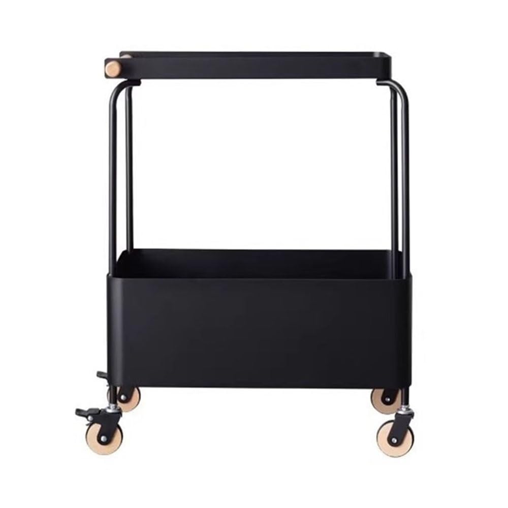 tavolino portaoggetti Carrello portaoggetti con ruote for soggiorno, tavolino laterale for divano, scaffale porta snack retrò(Nero)