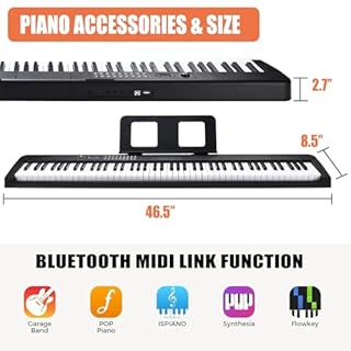 88 Key Keyboard Piano Electric Keyboard, 88 Key Digital Piano for for Beginner, with Power Adapter, Sustain Pedal, Stand, Bluetooth, Carrying Case, Headphones, USB-MIDI, for at Home/Stage