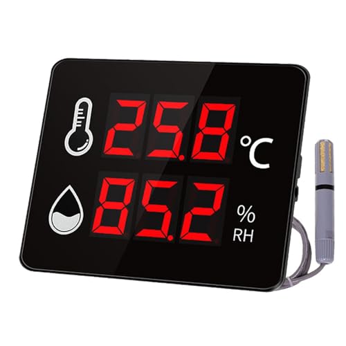Medidor digital de temperatura y humedad con sensor de 3 m y soporte para uso en interiores y exteriores en aplicaciones industriales e invernaderos