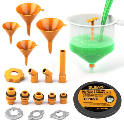 ELEAD No-Spill Coolant Funnel Kit - 19-Piece Radiator Funnel burping kit, coolant Bleeder kit, Extra Funnels and Adapters for Universal Vehicle by ELEAD - Used condition - US$15.64