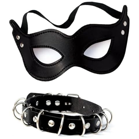 OLYPHAN Black Cat Costume for Women Black Cat Eye Mask Costume Faux Leather Catwoman Mask/Masquerade Masks & Sexy Choker Necklace Adults/Adult Halloween Accessories Cover
