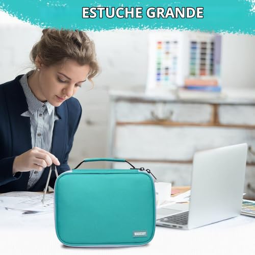 Miniatura 7 de Vaschy Estuche Escolar De Gran Capacidad, Estuche Multifuncional Para Papelería Con Compartimento Extraíble Para Escuela Oficina Trabajo, Turquesa