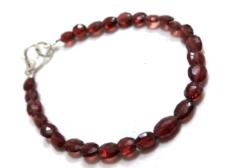 Bracelet grenat facetté ovale 4-6mm LKBEADS et argent mixte LCBR-3105 - 3
