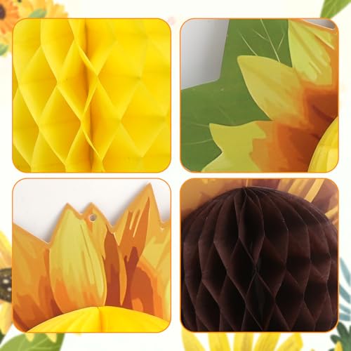 Miniatura 5 de Juego De 9 Bolas De Girasol De Papel Para Colgar Juego De Bolas De Girasol Para Cumpleaños Bodas Fiestas Decoración Flores De Papel Amarillo Para Colgar