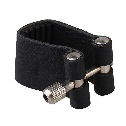 Yibuy 95mm Black Leather Tenor Saxophone Mouthpiece Ligature Fastener
