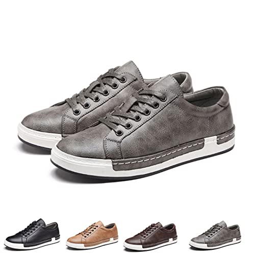Men's Leather Casual Dress Sneakers,Everyday Breathable Low Top Walking Shoes Business Shoes