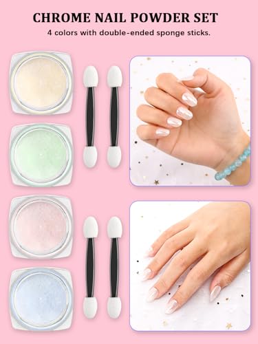 YOOVR Nail Art Kit, Nail Art Tools, Nail Design Tools, Nail Art Brushes Decoration Kit, Nail Dotting Tool, Nail Kit for Beginners, Chrome Nail Powder, Nail Stickers, Nail Rhinestones, Nail Charms Gems - Thumbnail 4