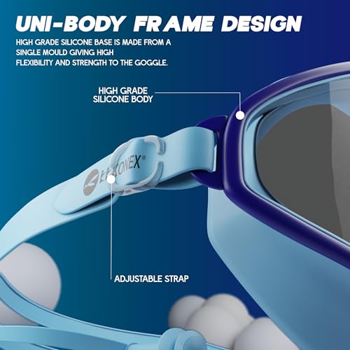 Image of KONEX Swimming Goggles | Kids | Big Frame | UV Lens | Anti-Fog | Blue