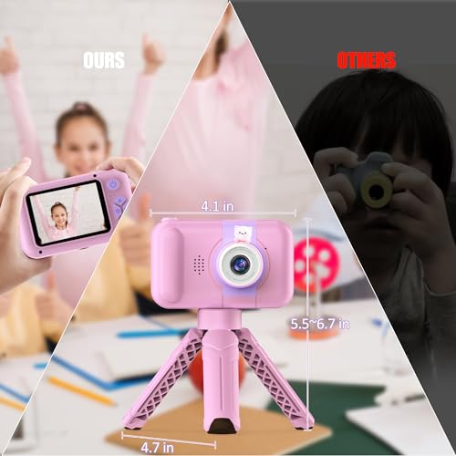 PURULU Kids Camera with Flip-up Lens for Selfie & Video, HD Digital Camera with 32GB SD Card, Ideal for 3-8 Years Old Girls Boys on Birthday Christmas Party as Gift(Pink)