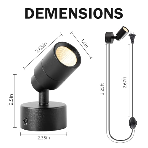 Image of 2 Pack LED 120V SpotLights Indoor, 3W Up Lights Floor Spotlight, 3000K Uplights Indoor Accent Lighting for Plants Pictures Artwork Desk,5.9 FT Plug Cord and Foot Switch