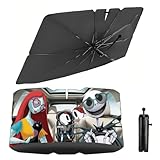 GENANY Skellington Family Umbrella Sunshade for Electric Vehicle (59x37 Inches) with 360°Rotation Bendable Handle, Foldable Car Windshield Sunshade Umbrella, Auto Gift, Spring Car Decor