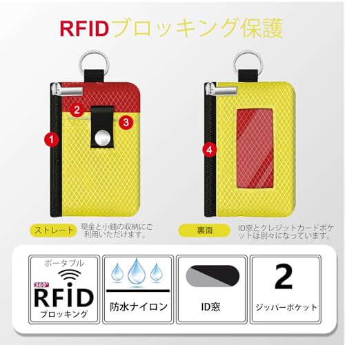 Image of Minimalist RFID Blocking Small Wallet with ID Window,WaterResistant Zip Id Case Wallet with Lanyard Keychain for Cards,Cash,Travel,Women,Men (Lemon Yellow /Red)
