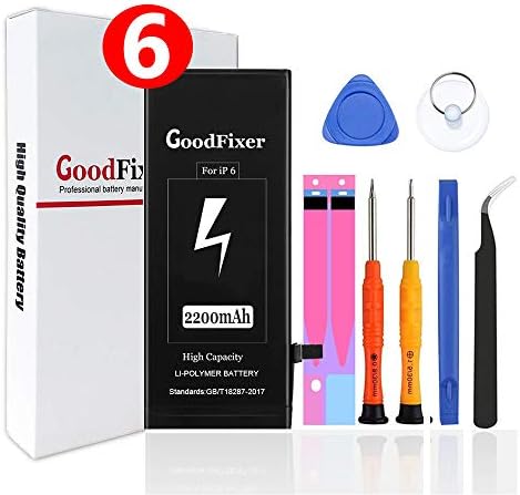 for iPhone 6 Battery Replacement Kit, Not 6Plus,2200mAh High Capacity Battery, with Full Repair Tools, Two Adhesive Strips & Instructions (2 Year Warr)