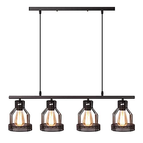 Lustres en métal noir style ferme avec 4 bases E26 pour îlot de cuisine