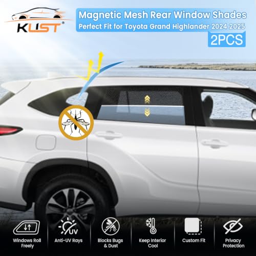 Image of KUST Car Window Shades for 2024 2025 Toyota Grand Highlander Accessories, Breathable Mesh Magnetic Window Covers, Rear Back Side Window Sun Shades UV Block Privacy Protection for Baby Camping 2PCS