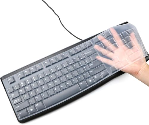 Silicone Keyboard Cover Skin for Logitech K120 & MK120 Ergonomic Desktop USB Wired Keyboard Ultra Thin Protective Skin (Semi-Transparent)