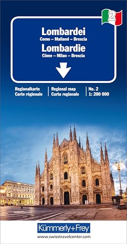 Kümmerly+Frey Regional-Strassenkarte 2 Lombardei 1:200.000: Mit Como, Mailand, Brescia. Inkl. Stadtpläne, Ortsverzeichnis und Reiseinformationen
