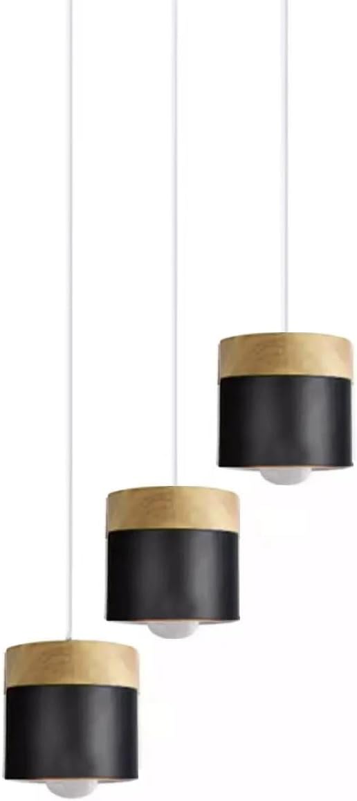 3-Lights Pendant Lights Fixtures Wooden Chandelier Lighting Modern Flush Mount Ceiling Light Retro Black Length Adjustable Hanging Lamp E26 for Bedroom Kitchen Island Dining Room Living Room