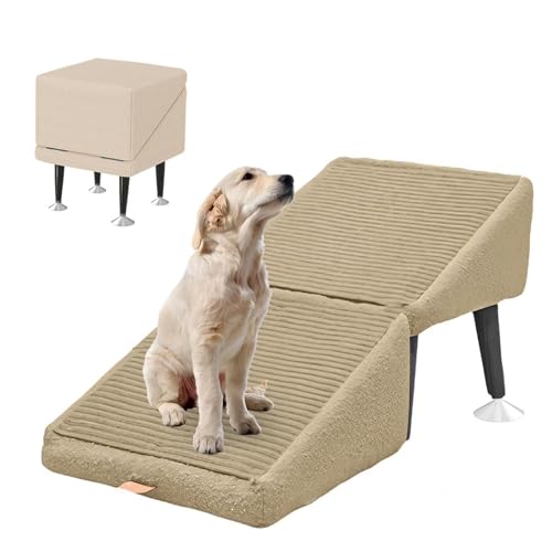 犬 スロープ 室内, 滑り止めマット 軽量設計 ドッグステップ, 怪我防止 省スペース 携帯便利 犬 ソファー 階段 小型 中型 大型犬対応,beige