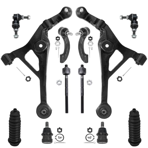 Detroit Axle - 12pc Front End Suspension Kit for 01-06 Chrysler Sebring Dodge Stratus, Lower Control Arms Tie Rods Upper Ball Joints Sway Bars Boots 2001 2002 2003 2004 2005 2006 Replacement