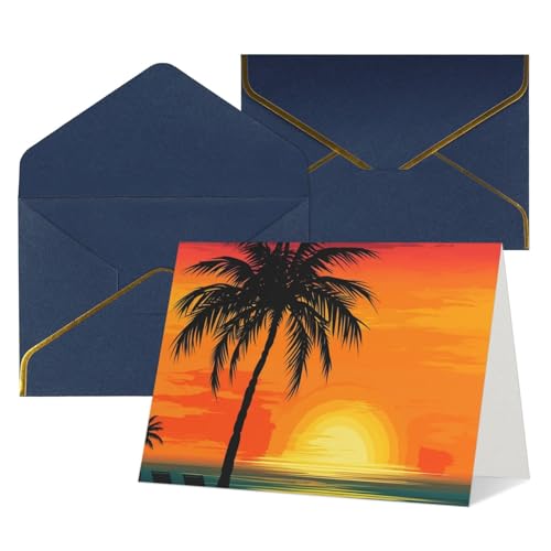 QMNSEHF 封筒付きブランクグリーティングカード サンセット ヤシの木 Happy Birthdayカード 女性用 男性用 クリスマス ハロウィン 結婚式 ブランク ノートカード あらゆる機会のグリーティングカード 4x6