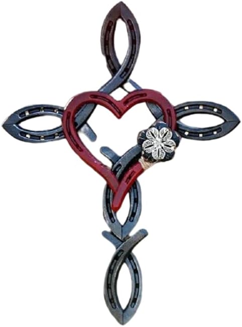 Decoración de cruz de pared, cruz de metal con forma de herradura, decoración del hogar para patio al aire libre, escultura de cruz de arte de