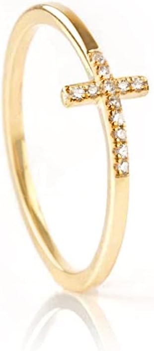 Women Solid gold Diamond Cross ring in 9k, 14k & 18k, Sideways cross band, Black diamond holy cross ring, Gold Skinny cross symbol ring, RN456