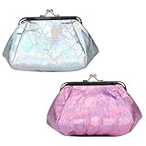 Oweisong 2 PCS Hologram Coin Purse for Women Laser Kiss Lock Clutch Bag Holographic Leather Change...