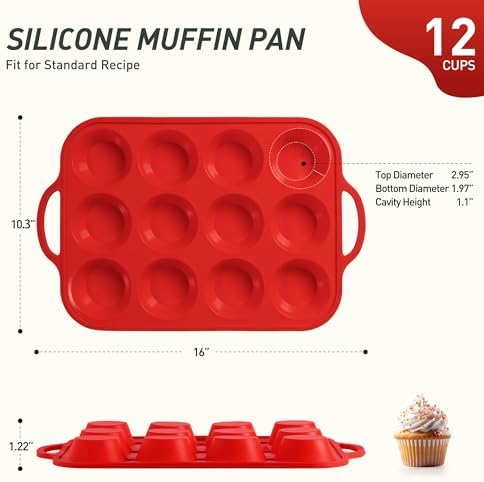 12 Cups Silicone Muffin Pan with Metal Reinforced Frame Regular Size Cupcake Pan Tray Egg Bites Silicone Circle Cookie Molds Muffin Tin Tart Pans Baking Sheet Set for Breakfast Sandwiches - Thumbnail 2