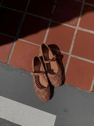 Image of Coutgo Womens Mary Jane Woven Flats Round Toe Ballet Flats Dressy Comfortable Slip On Shoes