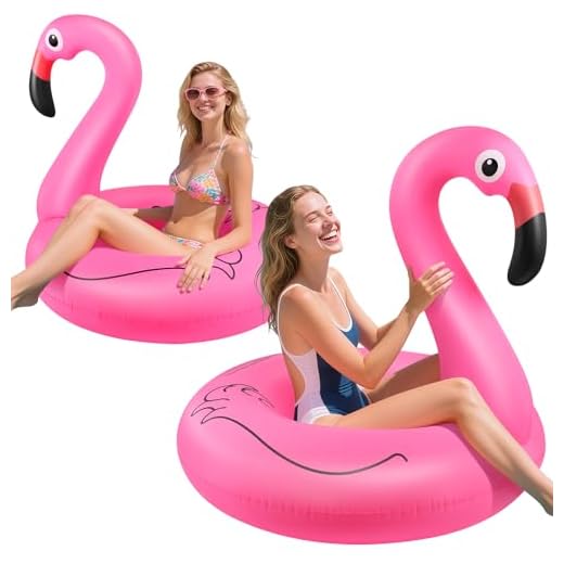 Sinbyuer 2Pack Inflatable Flamingo Pool Float for Adults, 42'' Extra Large Pink Pool Float Tube, Pool Float Ring Pool Inner Tube Water Floats for Adults, Blow Up Flamingo Floats for Pool, Beach, Lake