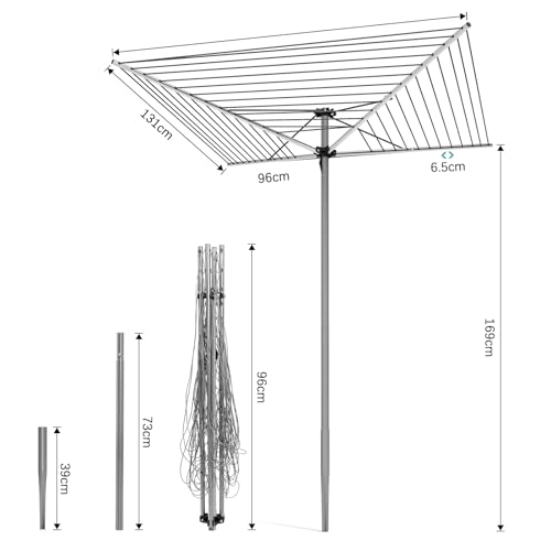 SYKIARIOL 40m Rotary Clothes Drying Line with 4 Arms - Heavy Duty Outdoor Airer with Ground Spike & Storage Bag - Image 6