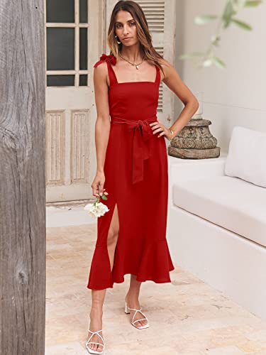 Image of ANRABESS Women's Square Neck Ruffle Split Midi Elegant Formal Wedding Guest Cocktail Bridesmaid Graduation Party Dresses