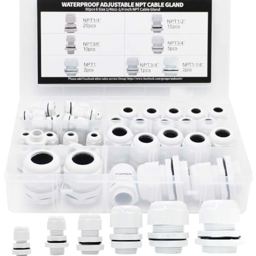 MAKERELE 50pcs NPT Cable Glands Kit Waterproof Strain Relief Connector