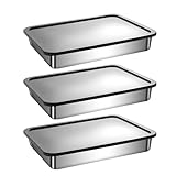 Edelstahl -Lebensmittelbehälter, 3pcs Edelstahl -Lebensmittelbehälter mit Deckel, großer Kapazität stapelbarer Fleischhalter für Kühlschrank Picknick BBQ Party Büro Mittagessen, Aufbewahrungsbox