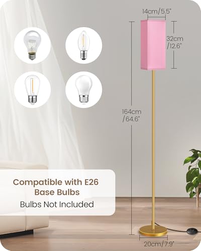 Image of Floor Lamp, Pole with Foot Switch, Modern Standing Lamp Lampshade, Minimalist Freestanding Lamp (Bulb Not Included), for Living Room, Bedroom Office ETL Listed, Gold and Pink DP07LD05