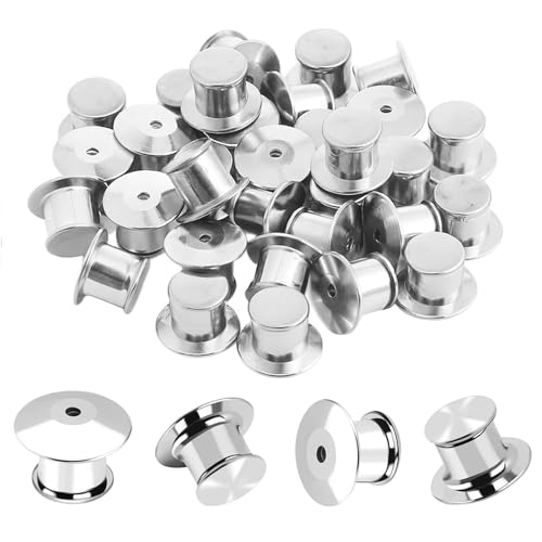 Lot de 30 Attache Pins, Fermoir Broche Plat Argenté pour Création Bijoux et Émail, Dos Goupille Verrouillage Badge Nom