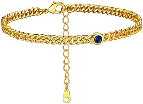 GoldChic Gold Round Heart Ankle Bracelet with Birthstone For Women, 12 Months Sparkling Crystal Anklet Anniversary Jewelry for Her, Birthday Chains for Mother Daughter