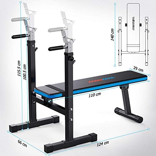 Bild 5 - WINNOW Verstellbare Hantelbank mit Dip-Station Klappbare Schwerlast Gewichtheben Bank Heimtraining Fitnessstudio Multifunktion Trainingsbank