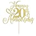 LVEUD Gold Glitter Happy 20th Anniversary Cake Topper - Wedding & Birthday Party Decorations (20th)