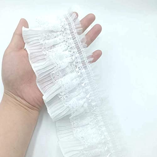 Yoogcorett 2 Yards White Lace Vintage Pleated Chiffon Lace Trims Ribbons Stretchy Lace For Bridal Wedding Decorations Sewing Supplies Diy Craft Handmade Costume Decoration - 3.5"Inch #TOP10