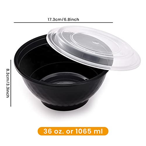 Kitch’nmore [36Oz 30Pack Plastic Meal Prep Bowls With Lids, Extra-Thick Reusable Food Containers With Clear Covers For Noodles, Poke Bowl, Salad, Soup - Freezer, Microwave & Dishwasher-Safe #TOP1