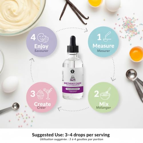 Image of Dolce Flav Birthday Cake Extract - 2 Ounce Water-Soluble Kosher, Sugar-Free, Concentrated Festive Cake Flavoring for Frostings, Cupcakes & Desserts, Includes Measured Dropper
