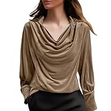 Blusa Mujer Elegante Fiesta Terciopelo Blusas Elegantes Manga Larga Camiseta Talla Grande Oficina Camisa Color Sólido Casual Top Cuello en V Moda Tops Cómodo Versátiles Básico Boda