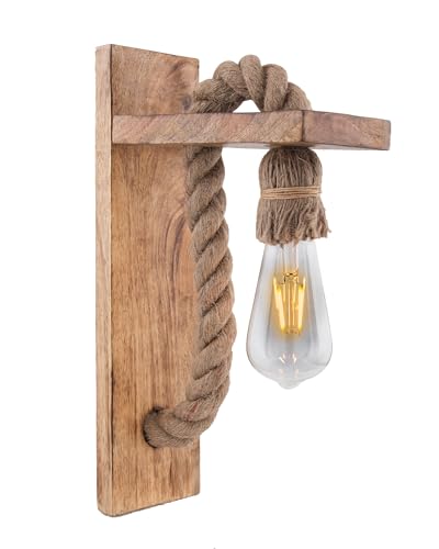 Image of Homesake Wooden Rope Wall Lamps, Home Decor Items E27 Holder Lantern Light Vintage Wall Hanging Antique Decorative Fancy Light for Wall Home, Living Room, Bedroom, Wall Decor | Pack of 1