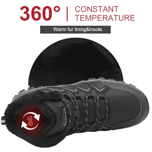 DANNTO Herren Warme Gefütterte Winterschuhe Winterstiefel Wanderschuhe Trekkingschuhe Draussen Schneestiefel (Schwarz-C,45)