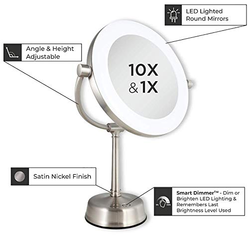 Zadro 12" Round Dimmable Led Makeup Mirror With Lights And Magnification 10X/1X Countertop Makeup Mirror #TOP1