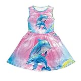 Cute Pink Dolphin Dress for Girls Loose Fit Swing Flared Twirly Sleeveless Playwear Summer Dress Size 3-4 Little Girls Party Beach Birthday Casual Sundress Summer Outfits A Line Tank Dress