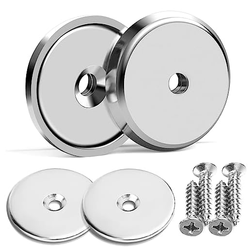 DIYMAG Neodymium Round Base Cup Magnet,110LBS Strong Rare Earth Magnets with Heavy Duty Countersunk Hole,Stainless Screws,Iron Sheet for Refrigerator Magnets,Office,etc-Dia 1.26 inch-Pack of 2